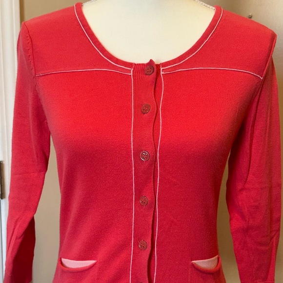 New York & Company Pink Red Button Front Cardigan Sweater XS - Picture 3 of 7